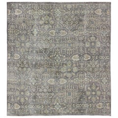 Square Shaped Modern Rug with Garden Pattern in Gray Tones and Neutral Colors