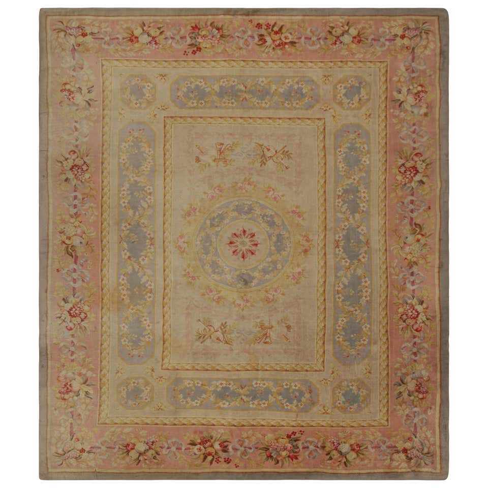 Savonniere Rugs Rococo Antique Hand-Knotted Sky-Blue Floral French Savonnerie Rug For Sale at ...