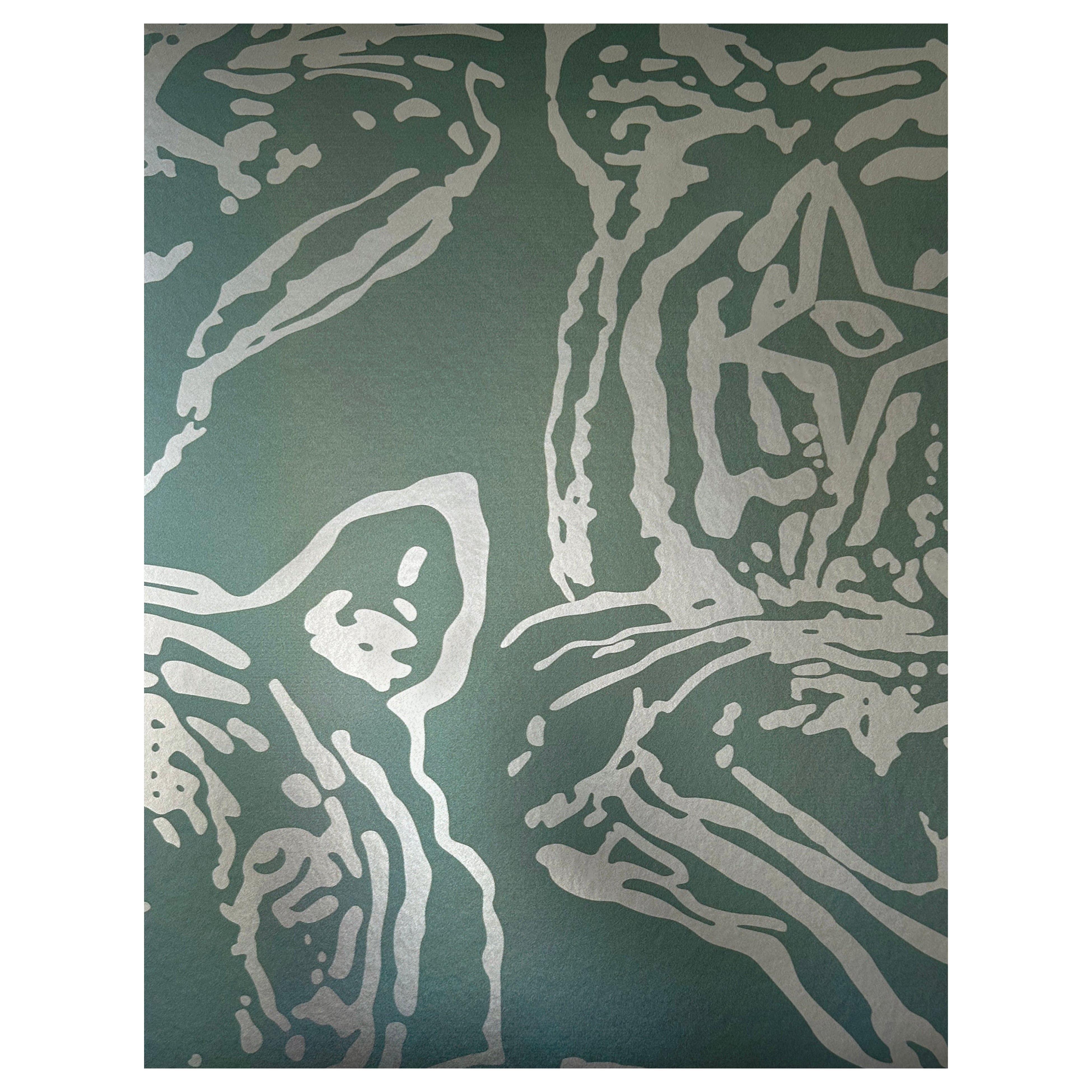 Star Tiger Metallic Type II Wallpaper in Vert (SAMPLE)