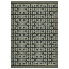 Rug & Kilim's Custom Scandinavian Style Rug Design, Blue with Geometric Patterns (tapis de style scandinave personnalisé, bleu avec motifs géométriques)