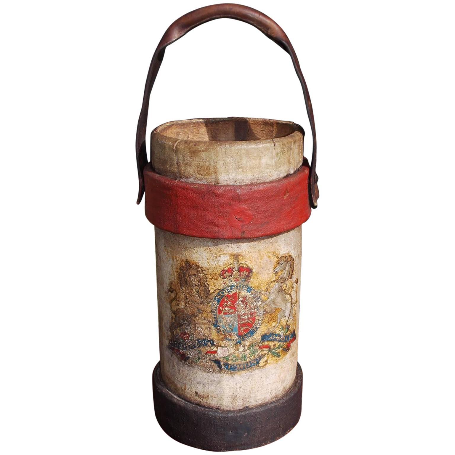 British Royal Navy Leather Shot Bucket, Circa 1820
