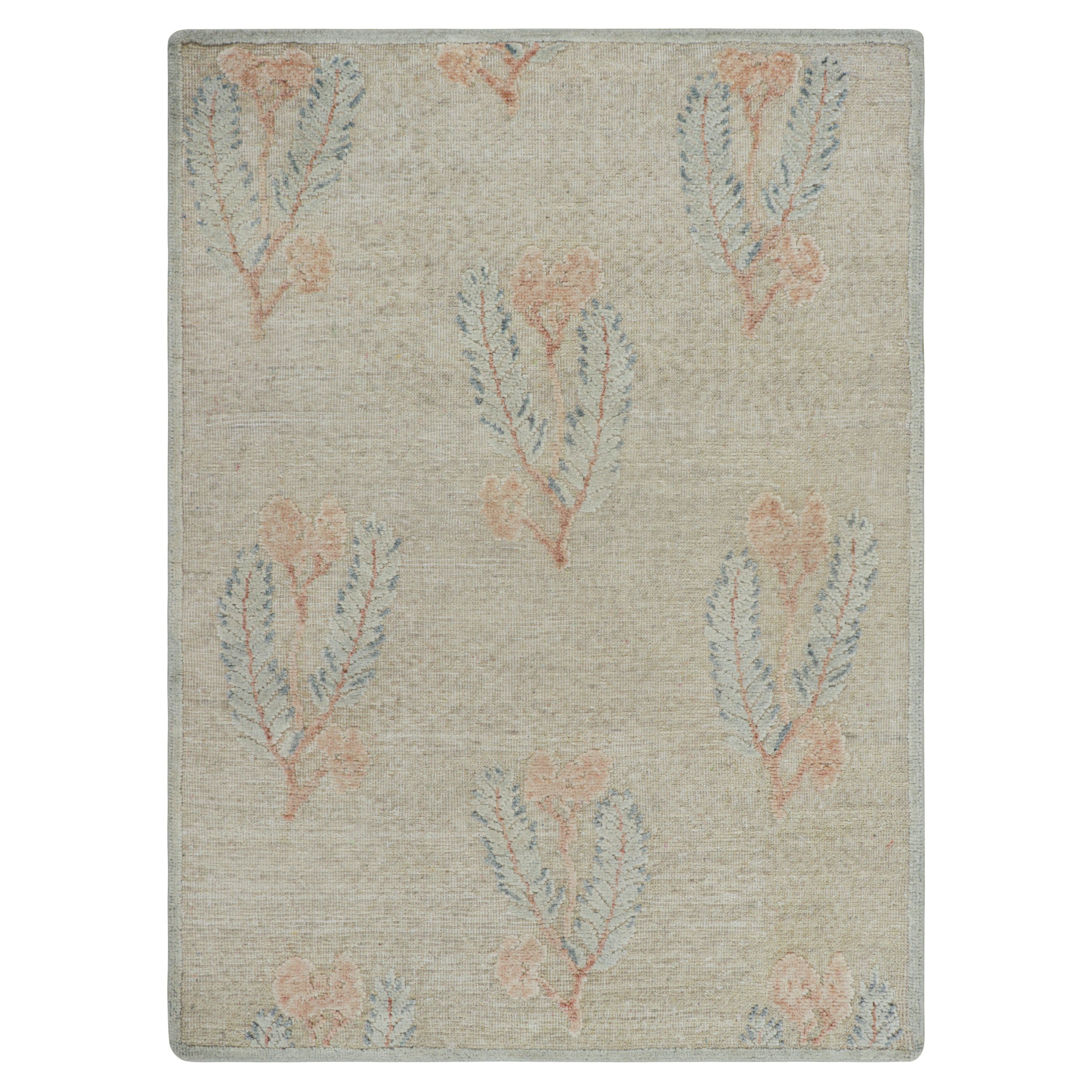 Rug & Kilim’s Block Print Rug with Brown and Green Floral Patterns
