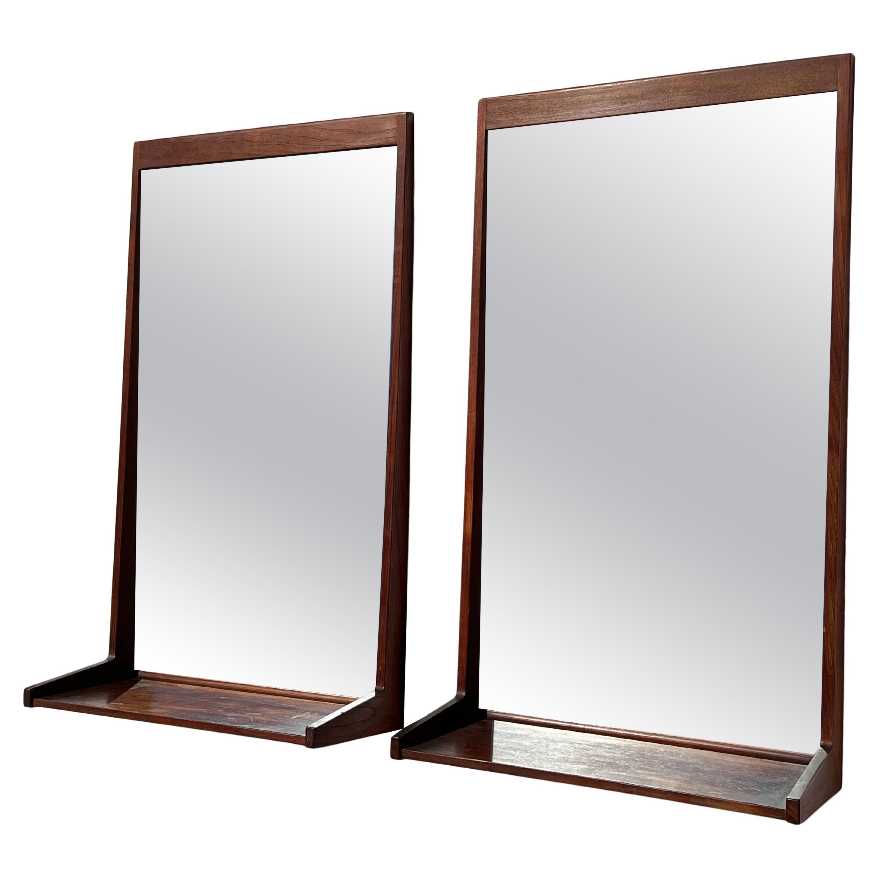 A Pair Of Teak Danish Mirrors With Shelves Aksel Kjersgaard 1960's For Sale