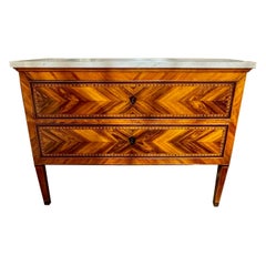 19th Century Neo-Classical Inlaid Walnut Commode with Marble Top