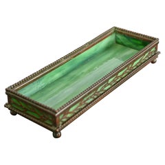 Tiffany Studios New York Pine Needle Bronze and Slag Glass Pencil Tray