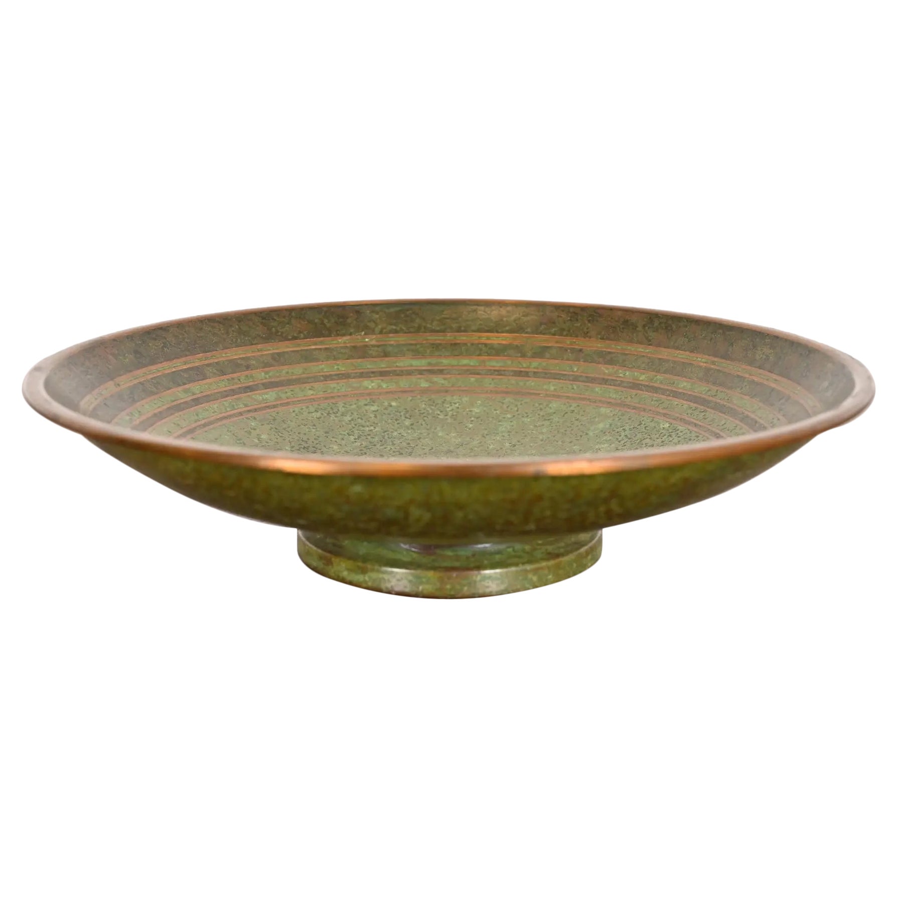 Carl Sorensen Art Deco Verdigris Bronze Footed Centerpiece Bowl or Fruit Bowl