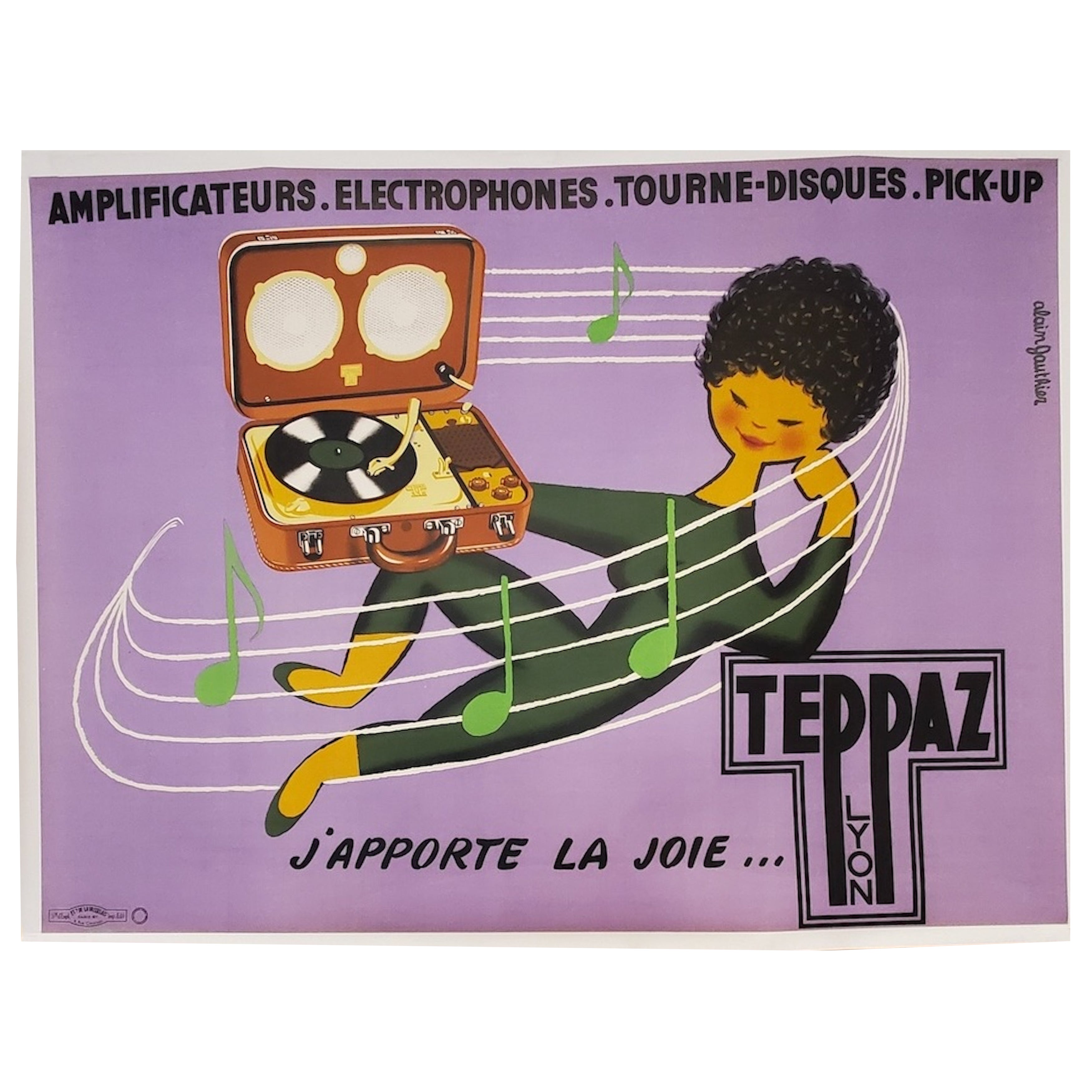 Original Vintage Poster Teppaz AmplifIcateurs Electrophones, Alain Gauthier 1960