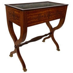 Antique Marquetry of Woods Planter with Amaranth Inlay, "X" Base and Bronze Claw Feet