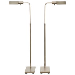 Pair of Casella Satin Nickel Adjustable Pharmacy Floor Lamps