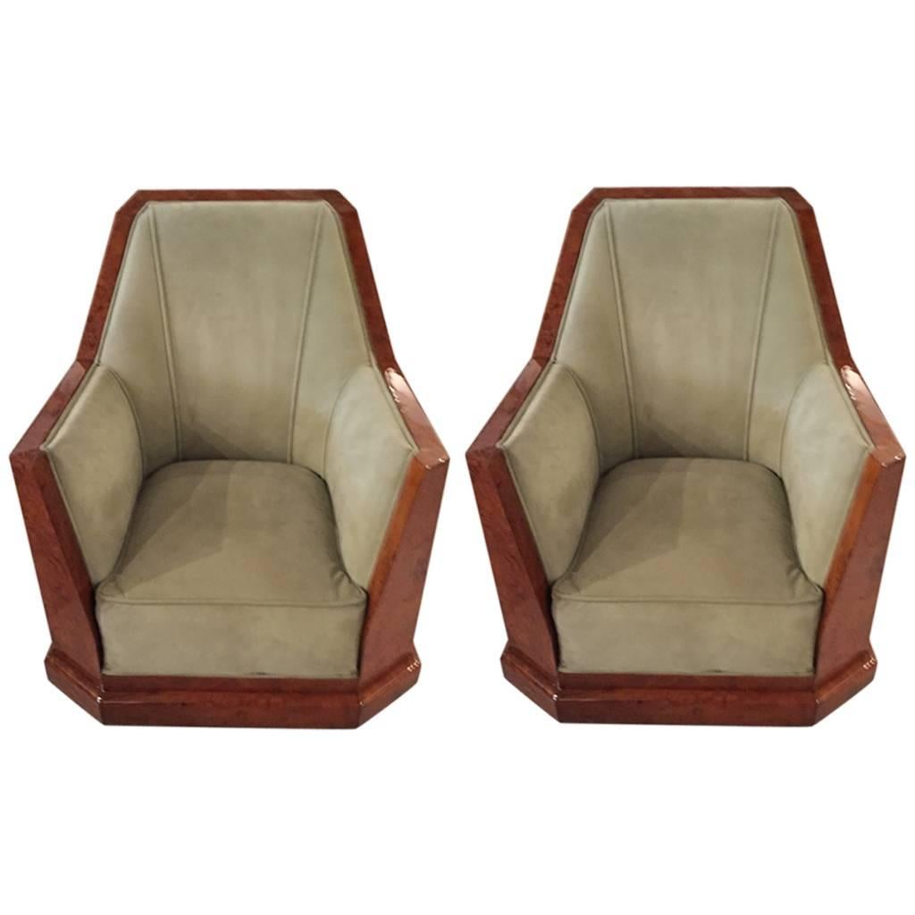 Pair of French Art Deco Club Chairs in the Manner of Dominique 