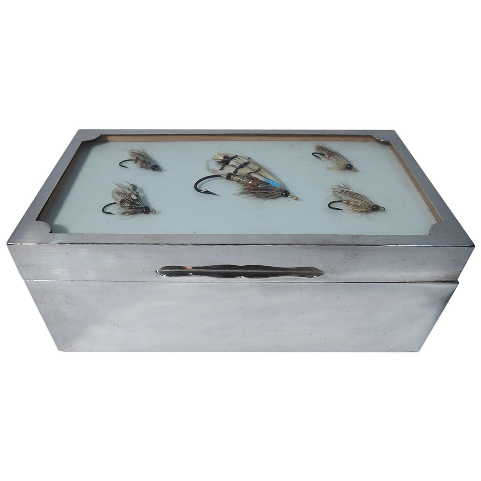 For the Sportsman: English Sterling Silver Box with Fishing Flies  