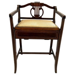 Antique Edwardian Mahogany Inlaid Piano Stool