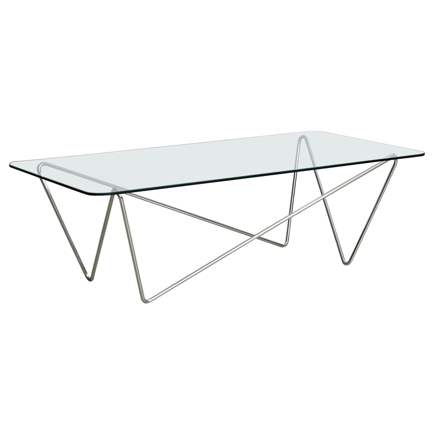 1970's Coffee Table with Tempered Glass on Zig-Zag Frame