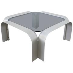 Square Aluminium Sofa Table with Tinted Glass, 1970s