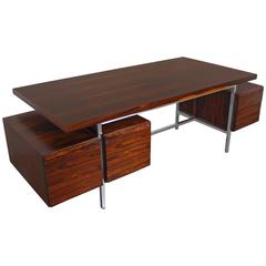 Vintage Custom-Made Executive Desk with Impressive Rosewood Surface, Germany, 1970s