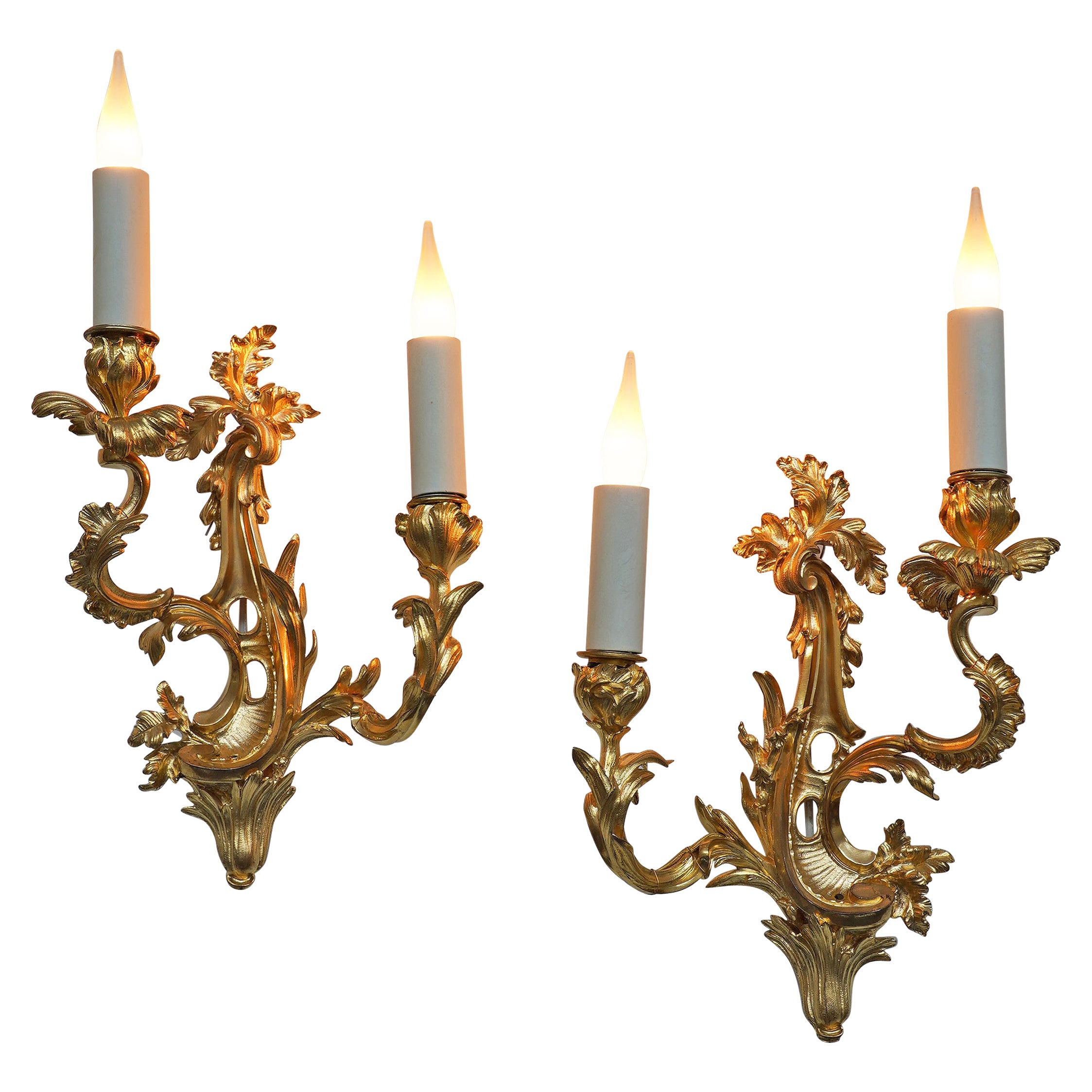Paar "Rocaille"-Wandleuchten von H. Vian, Frankreich, um 1890 im Angebot