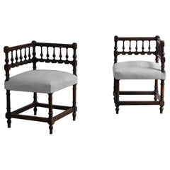 Pair of Italian Hand-carved Walnut Chairs – 19th Century