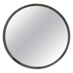Antique French modernist nickel on brass round mirror
