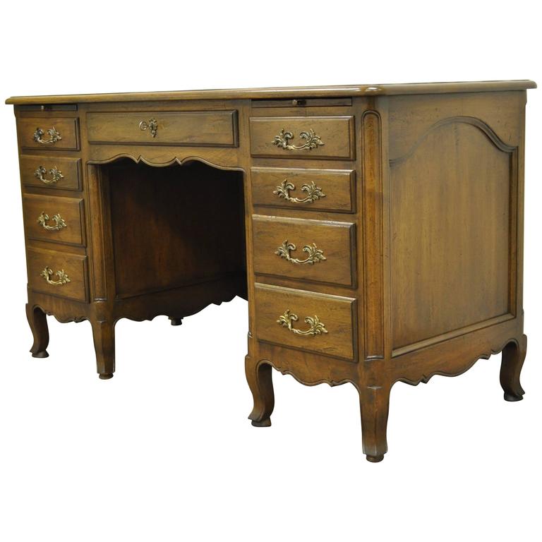 Vintage Country French Louis Xv Provincial Style Walnut Kneehole Provincial Style Walnut Kneehole