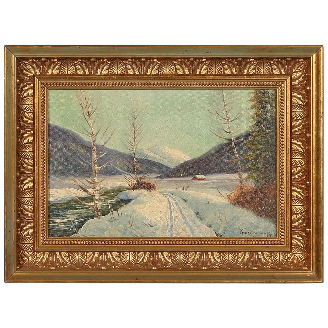 Signed Oil on Canvas Painting of a Winter Landscape, circa 1920-1940