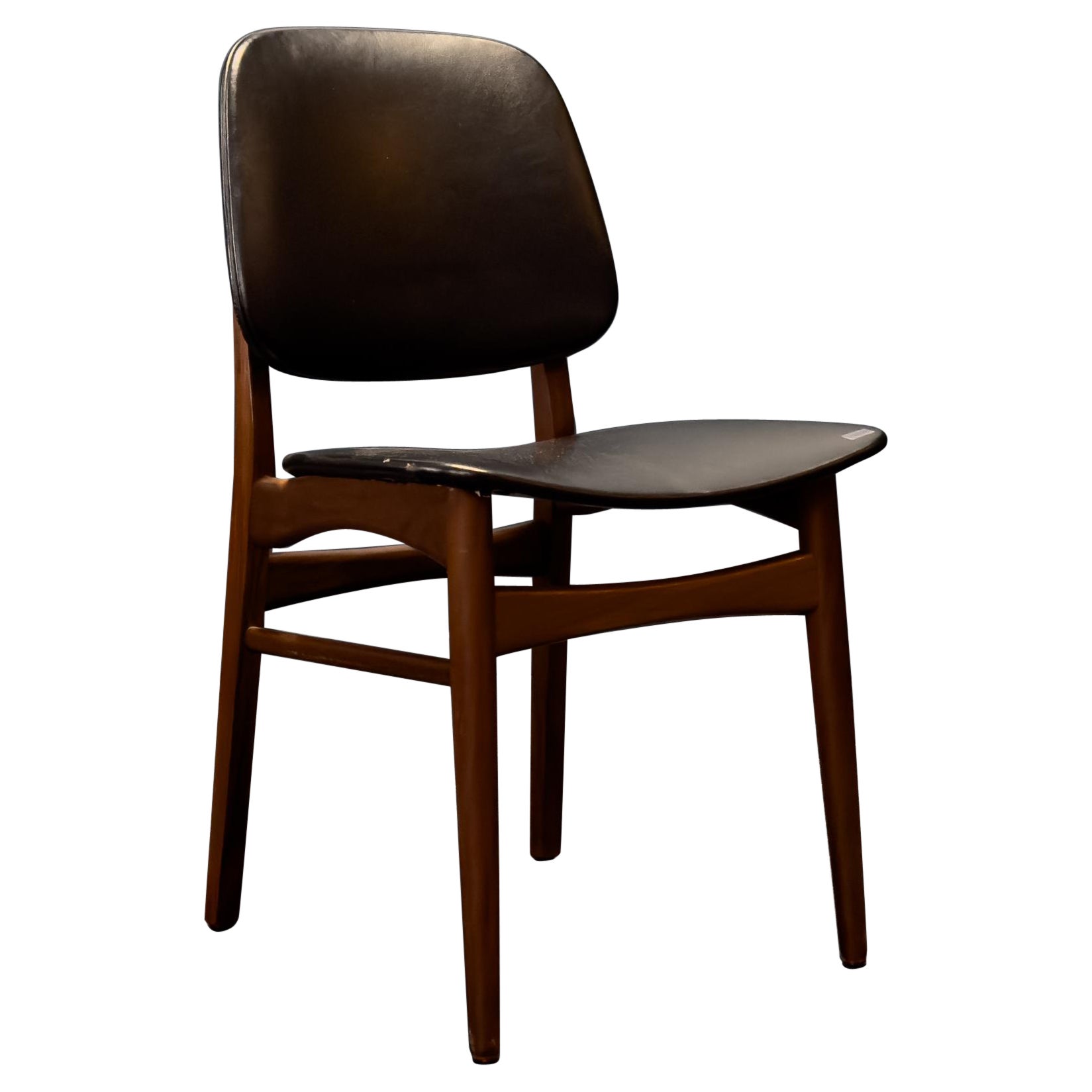 Black Leather and Teak Chair