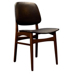 Black Leather and Teak Chair