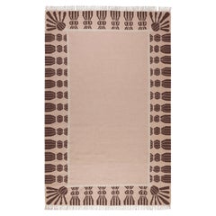 Handwoven Wool Tassel Rug, 12' x 15', Bisque Pink, Chocolate Brown and Eggshell