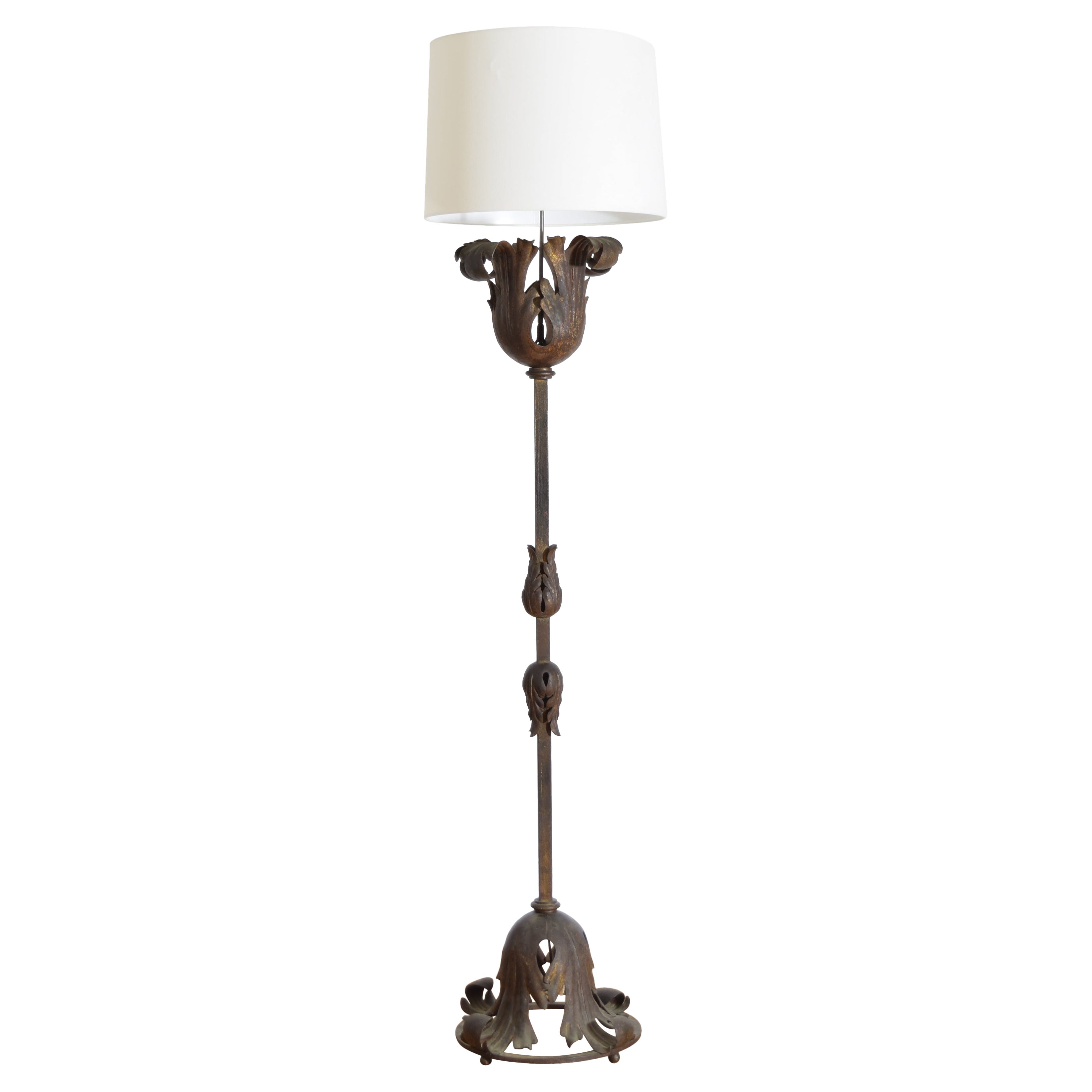 Italian Rococo Style Wrought Iron and Gilt Metal Floor Lamp, early 20th century