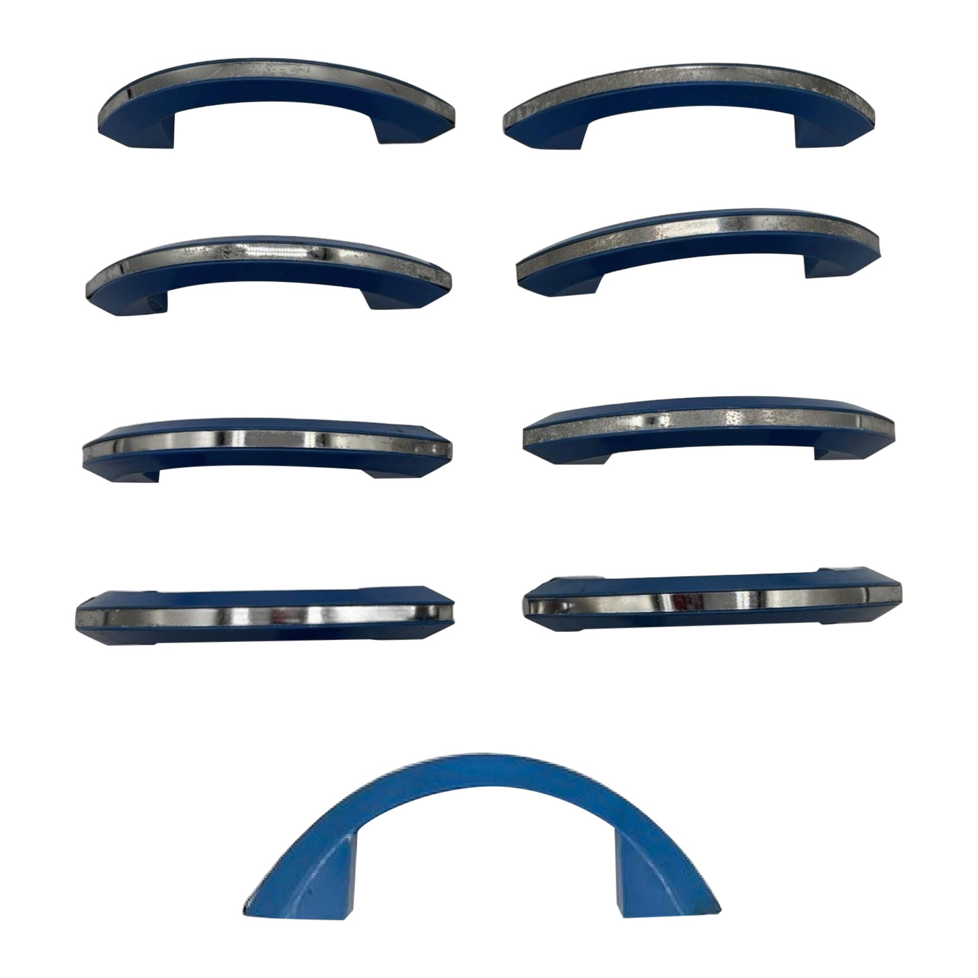 Cassettiera Art Deco in catalina/bakelite blu cielo con striscia cromata, set di 9 pezzi