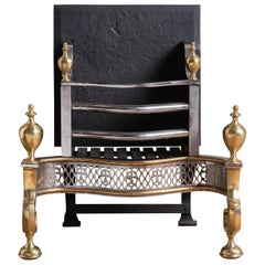 Grille de cheminée victorienne en laiton, fer et acier de style George III