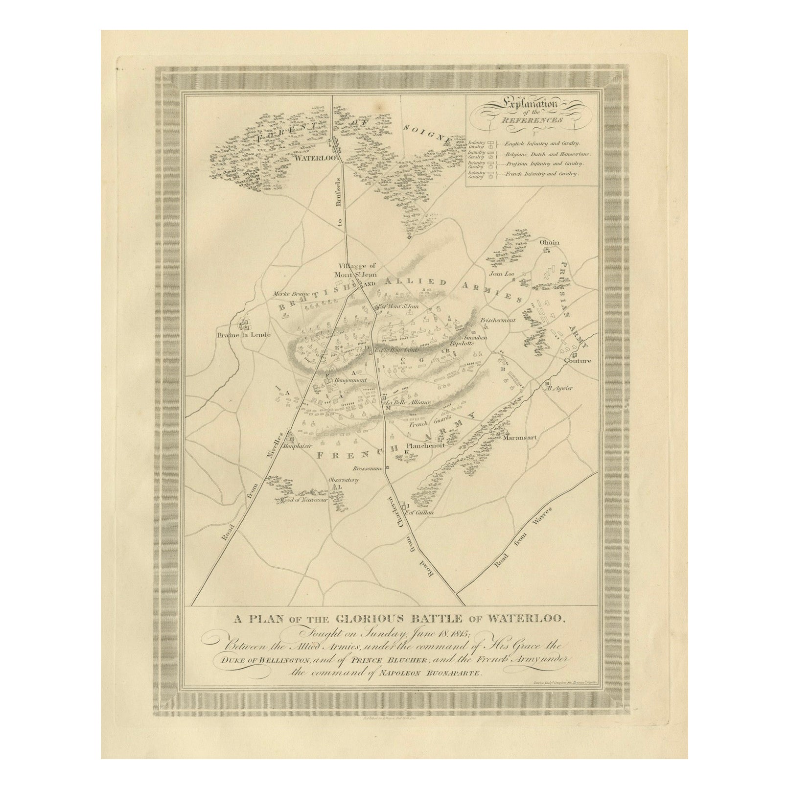 A Plan of the Glorious Battle of Waterloo: Allied Victory Over Napoleon, 1815 For Sale