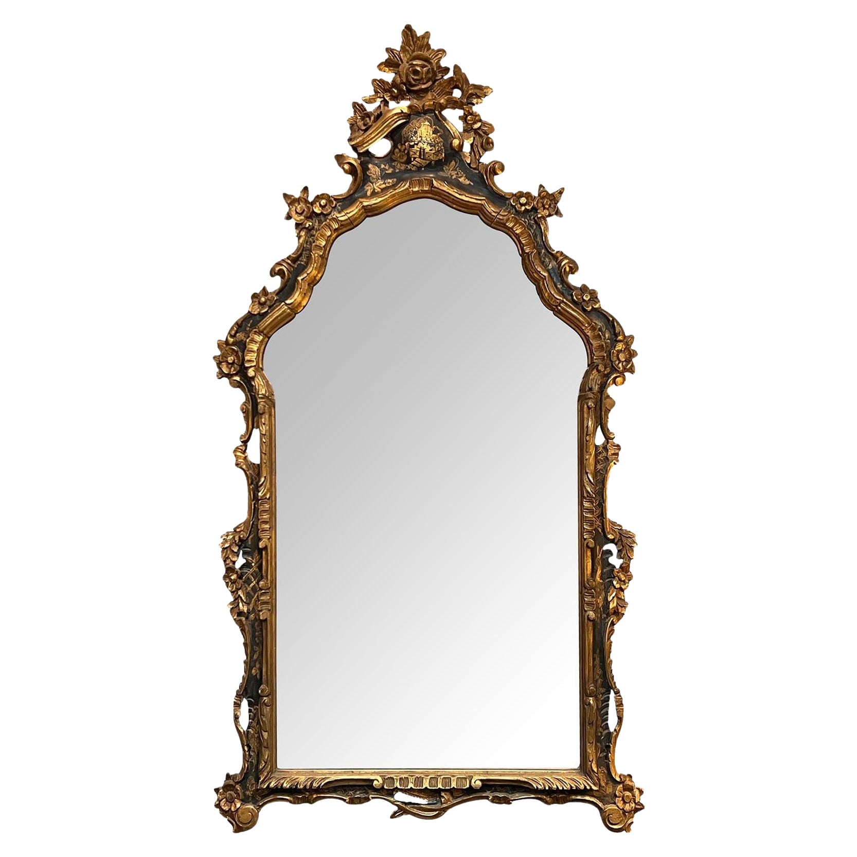Italienischer Rokoko-Stil Giltwood Spiegel mit Chinoiserie Dekoration