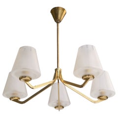 Schwedischer Designer, Kronleuchter, Messing, Glas, Schweden, 1950er Jahre