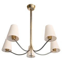 Schwedischer Designer, Kronleuchter, Messing, Stoff, Schweden, 1940er Jahre