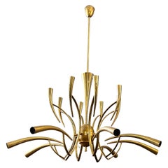 1950s Oscar Torlasco For Lumi Mid-Century Modern Brass 16 Lights Chandelier en laiton
