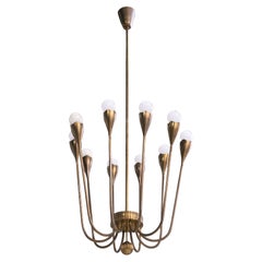 Italian Designer, Chandelier, Brass, Italy, 1950s