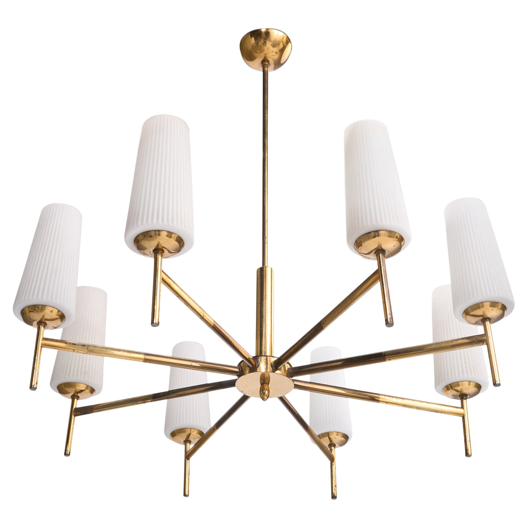 Italian Designer, Chandelier, Brass, Glass, Italy, 1950s