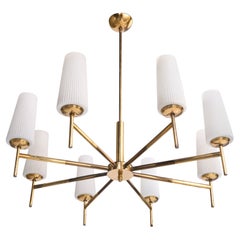 Italian Designer, Chandelier, Brass, Glass, Italy, 1950s