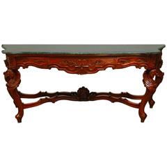 Monumental Louis XV Rococo Style Marble-Top Console Table