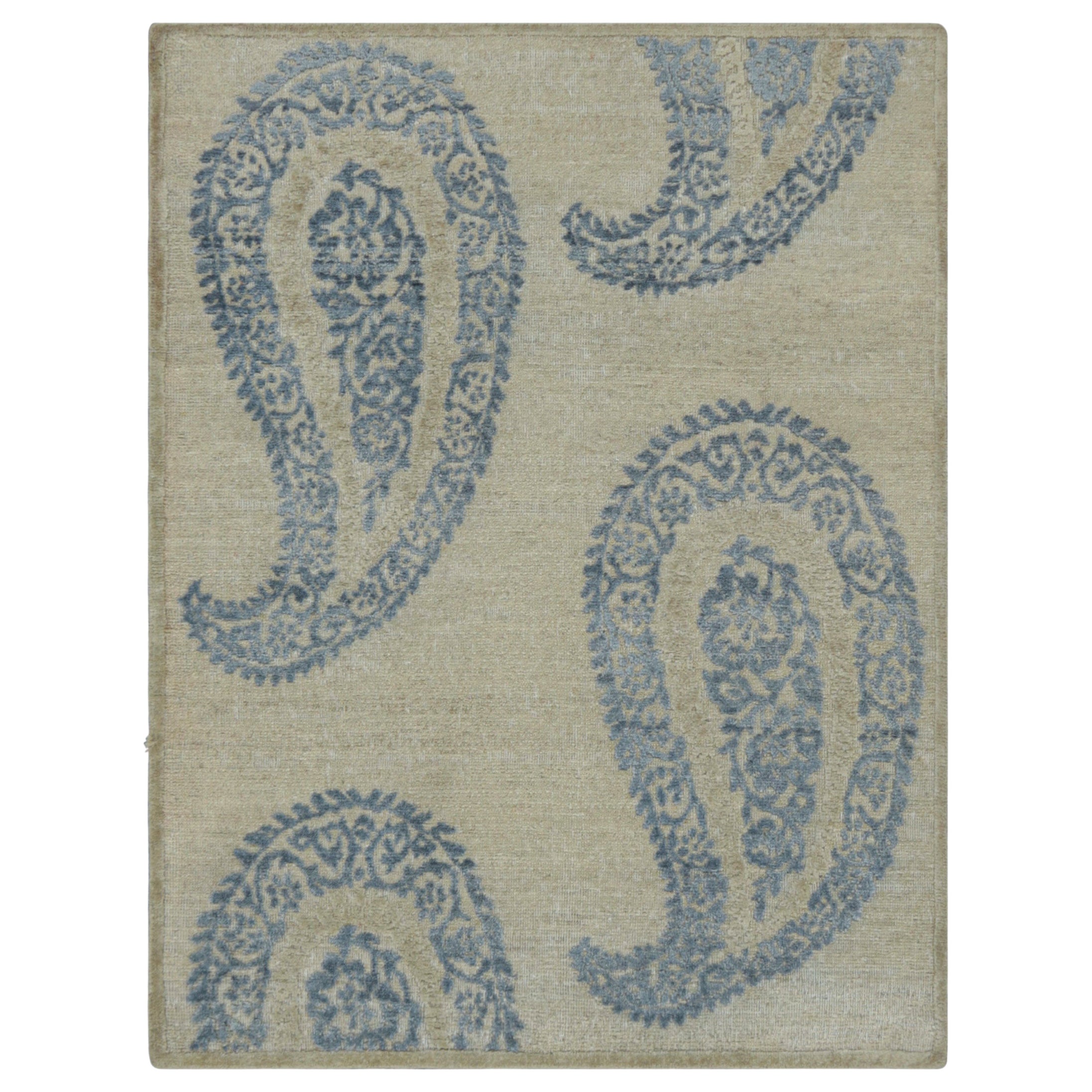 Rug & Kilim's Blockdruck-Teppichdesign mit blauen Blumenmustern