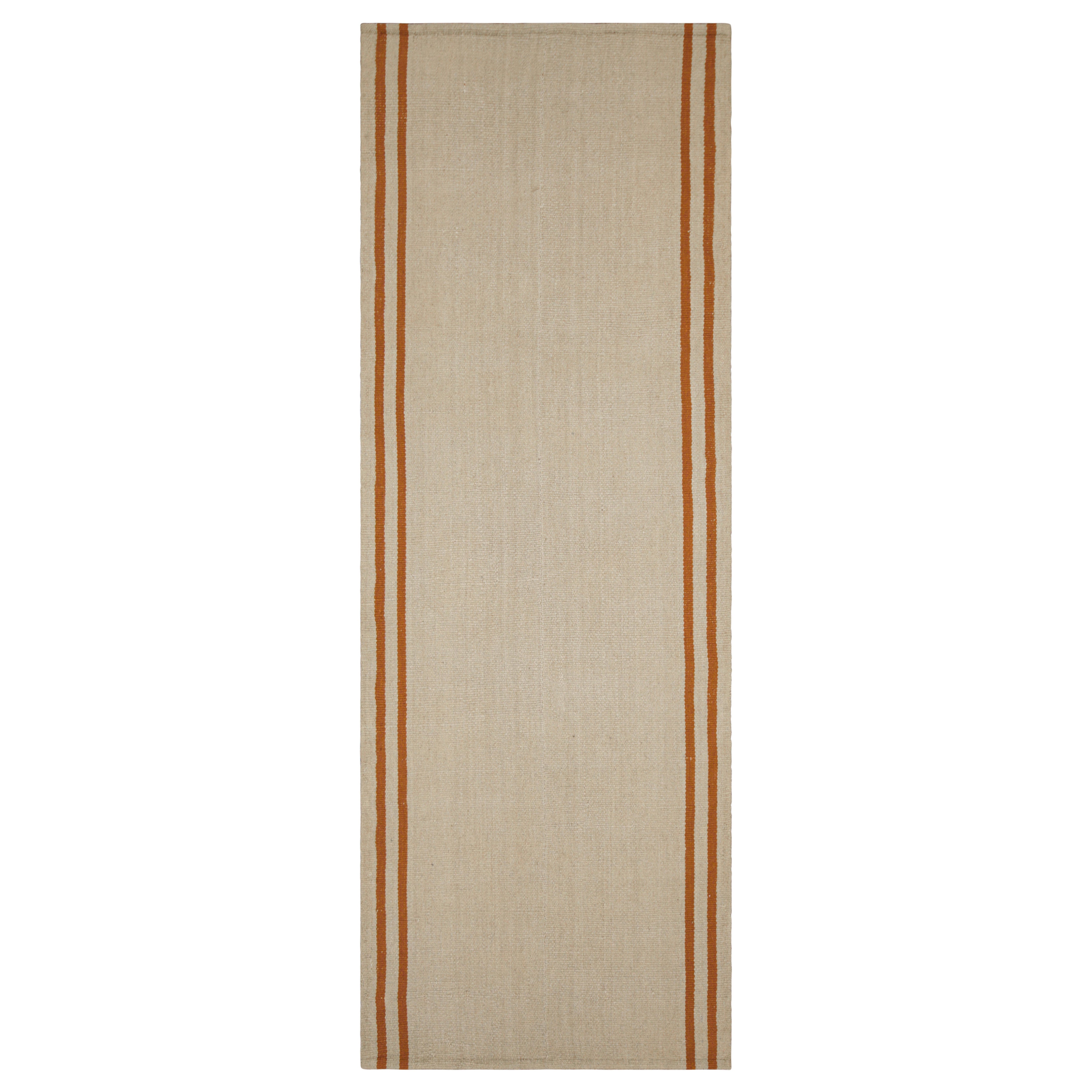 Rug & Kilim’s Contemporary Kilim Runner Rug in Beige with Orange Stripes For Sale