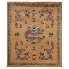 Rug & Kilim's Chinese Style Dragon Rug in Brown with Red and Blue Pictorials