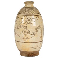 Rare Korean Incised Glaze Fish Bottle Vase