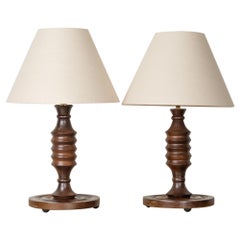 Pair of 1940's French Carved Wood Lamps