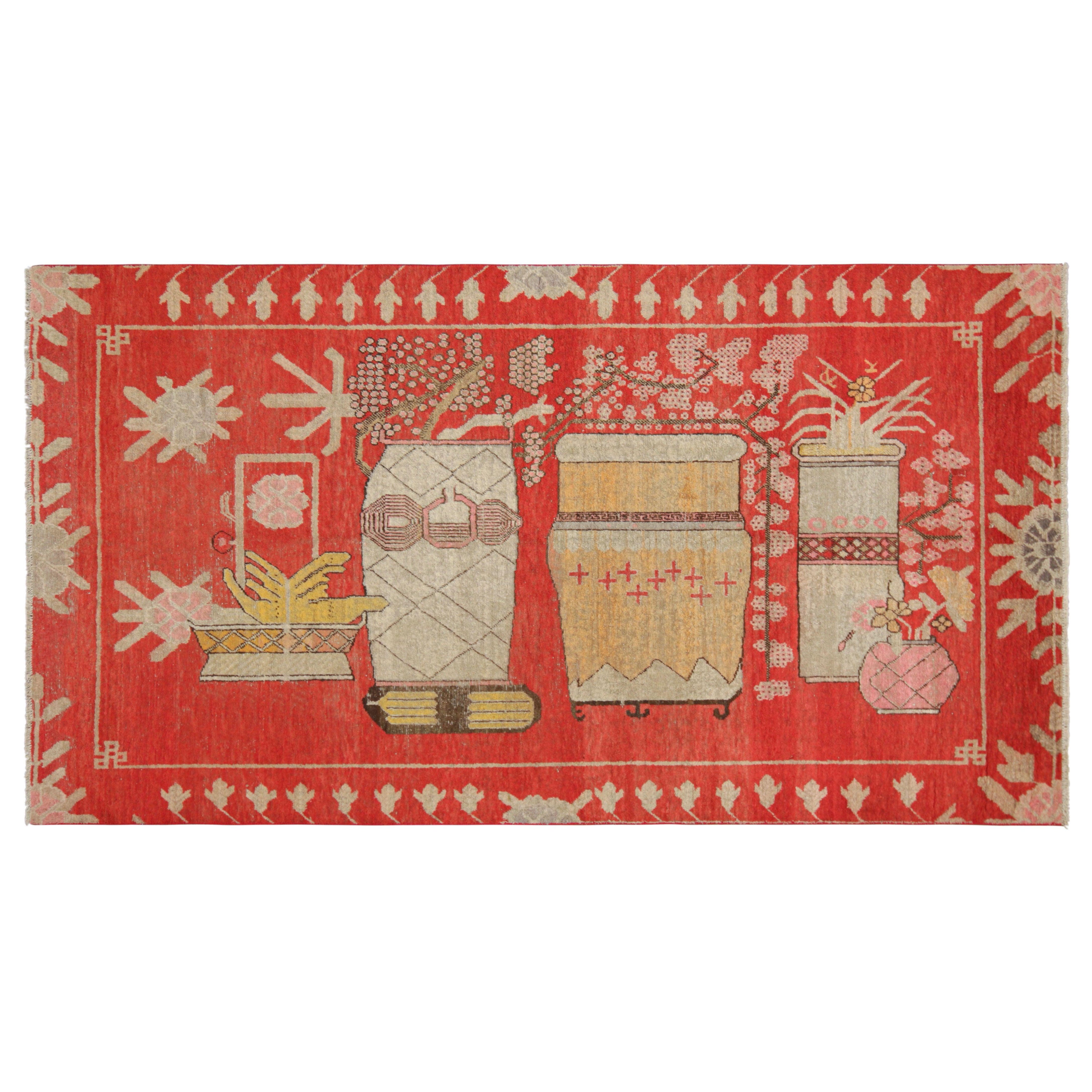 Vintage Samarkand Rug in Red with Rare Pictorial Design - Rug & Kilim