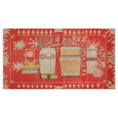 Samarkand-Teppich in Rot mit seltenem malerischem Design - Rug & Kilim