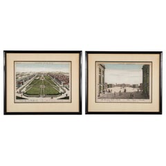 Pair 18th Century Hand Colored Engravings of Brussels by Frederic Leizel