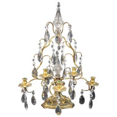 Used Single Bronze and Cut-Glass Candelabrum