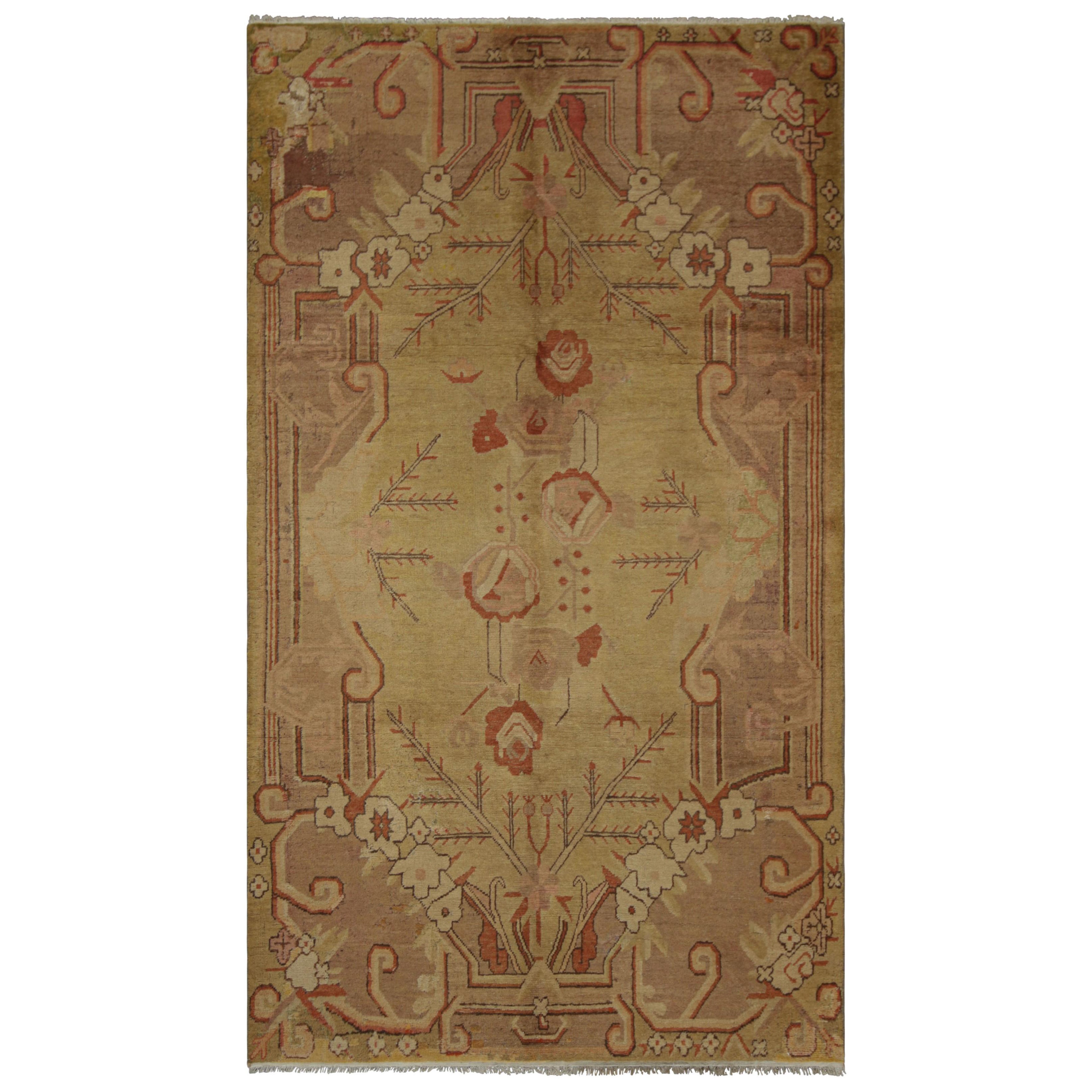 Vintage Samarkand Rug in Beige-Brown and Red with Floral Medallion - Rug & Kilim