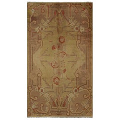 Vintage Samarkand Rug in Beige-Brown and Red with Floral Medallion - Rug & Kilim